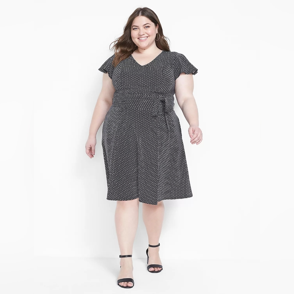 Flutter Sleeve V Neck Fit and Flare Lane Bryant 26 Office Teacher Friendly